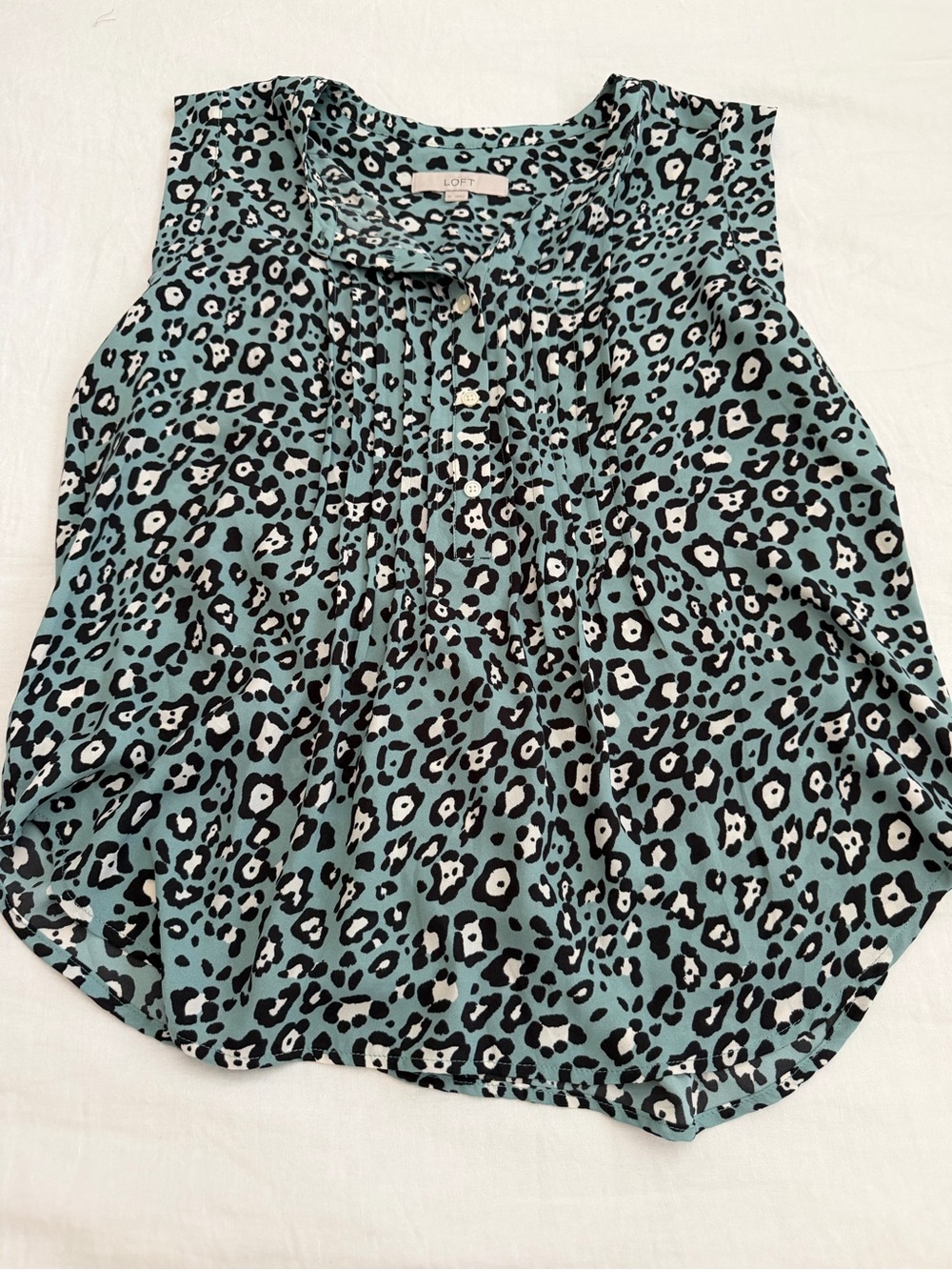 LOFT Teal and Black Leopard Print Sleeveless Blouse